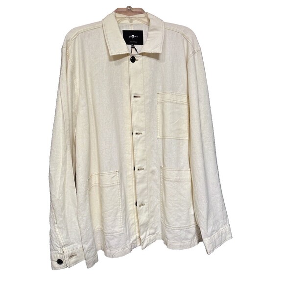 7 FOR ALL MANKIND Shirt Jacket Ecru Brown Top Stitching Button Patch Pockets XL - Picture 1 of 16